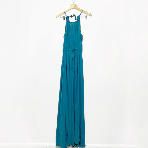 Lulus Essence of Style Teal Green Maxi Dress bridesmaid halter slit Womens S - Picture 2 of 7
